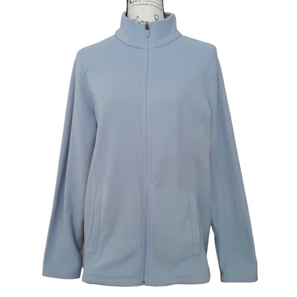 Lands' End Fleece Full Zip Mock Jacket Lt. Gray Pockets Women's Large - Picture 1 of 5